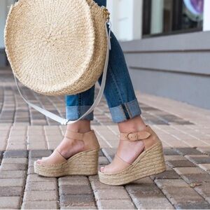 March Fisher Alida Espadrilles Blush Pink Ankle-Strap Wedge Sandals Sz 6.5